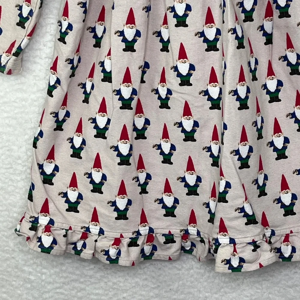 Hanna Andersson Kids Gnome Print Long Sleeve Ruffle Hem Dress Tan Size 110 US 5